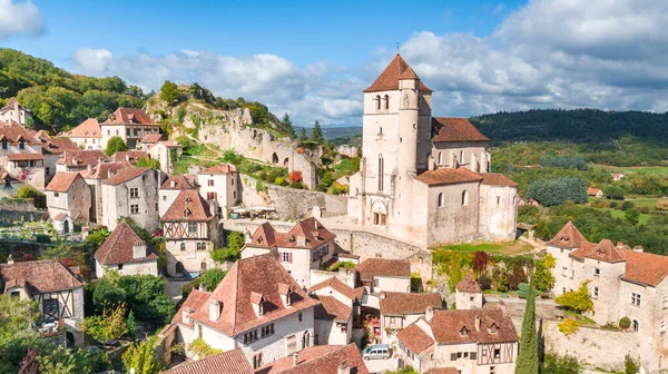 Widok Lotu Ptaka Saint Cirq Lapopie Town Francja — Zdjęcie stockowe