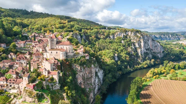 Flygfoto Över Helgon Cirkel Lapopie Stad Frankrike — Stockfoto