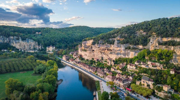 Antenn Utsikt Över Roque Gageac Stad Frankrike — Stockfoto