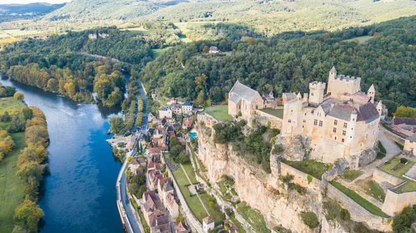 Widok Lotu Ptaka Beynac Cazenac Francja — Zdjęcie stockowe