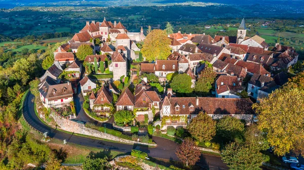 Widok Lotu Ptaka Średniowieczne Miasto Dordogne Francja — Zdjęcie stockowe