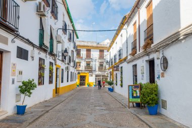 Cordoba, İspanya. 14 Ağustos 2020: İspanya, Cordoba şehrinin renkli sokaklarının manzarası