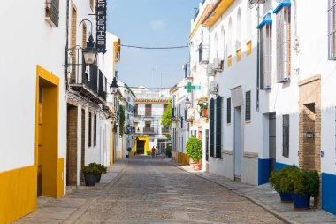 Cordoba, İspanya. 14 Ağustos 2020: İspanya, Cordoba şehrinin renkli sokaklarının manzarası
