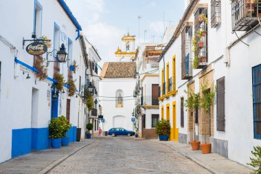 Cordoba, İspanya. 14 Ağustos 2020: İspanya, Cordoba şehrinin renkli sokaklarının manzarası