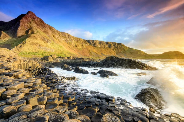 Coucher Soleil Sur Chaussée Des Géants Irlande Nord — Photo