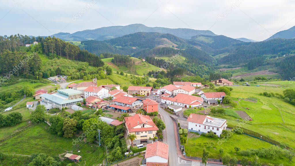 aerial view of amoroto countryside town, Spain