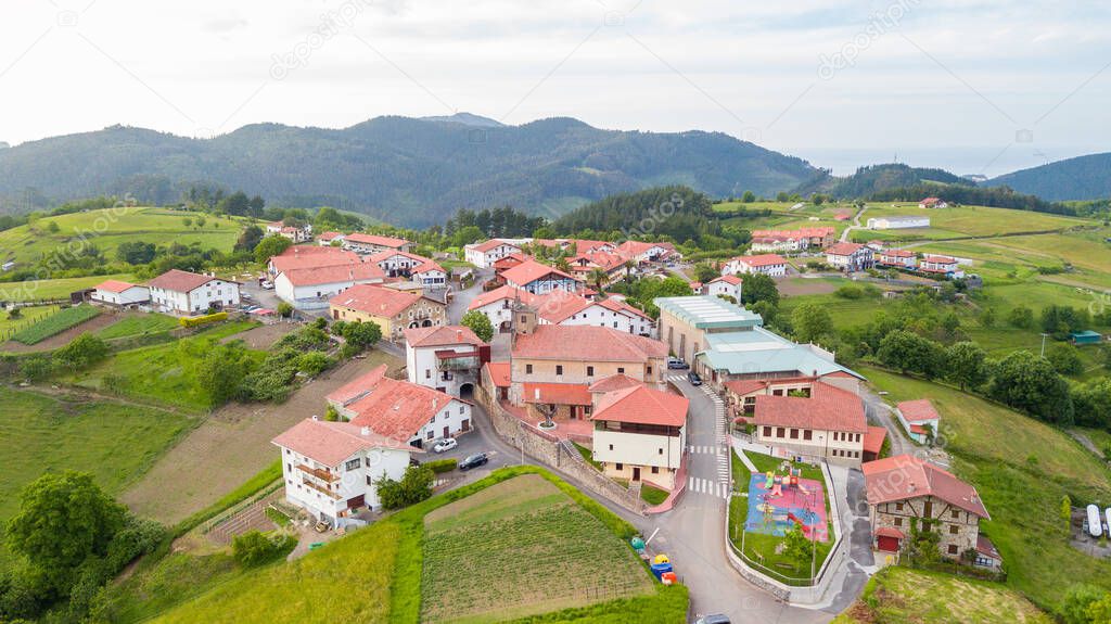 aerial view of amoroto countryside town, Spain