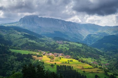 İspanya 'nın Bask bölgesindeki Orozko kırsalının havadan görünüşü