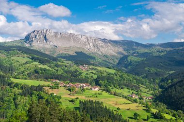 İspanya 'nın Bask bölgesindeki Orozko kırsalının havadan görünüşü