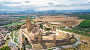 artajona, spain. 20th july, 2021: aerial view of artajona citadel, Spain