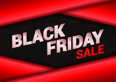 Kara Cuma indirimi posteri ya da kırmızı kurdele konulu afiş. Vektör illüstrasyonu.