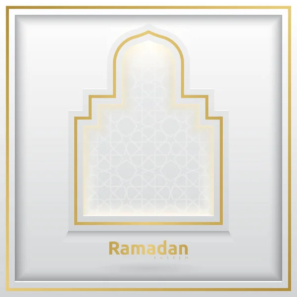 ラマダーン カレームは 背景にイスラム装飾が施されたグリーティングカードのデザイン ベクターイラスト — ストックベクタ