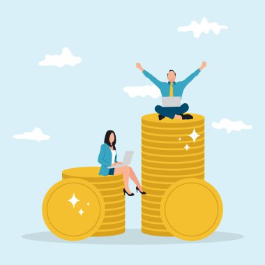Finansal danışmanlar büyük madeni para yığınları üzerinde çalışıyorlar. Başarılı yatırımcı ya da girişimci. Mali danışmanlık, yatırım ve tasarruf kavramı.