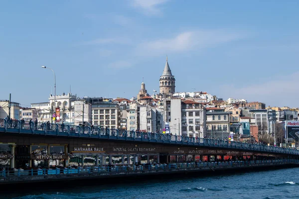 März 2021 Istanbul Türkei Galata Turm Und Galata Brücke — Stockfoto