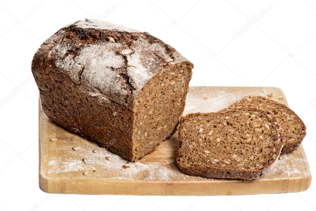 Brown bread on white background