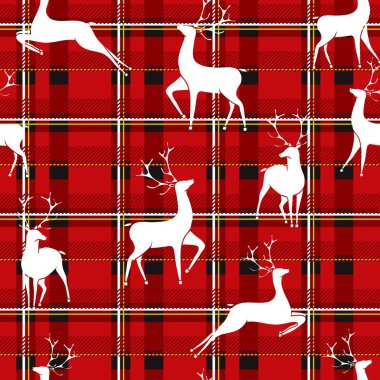 Geyikler arka plandaki Noel hücresinde. Kusursuz Noel deseni.