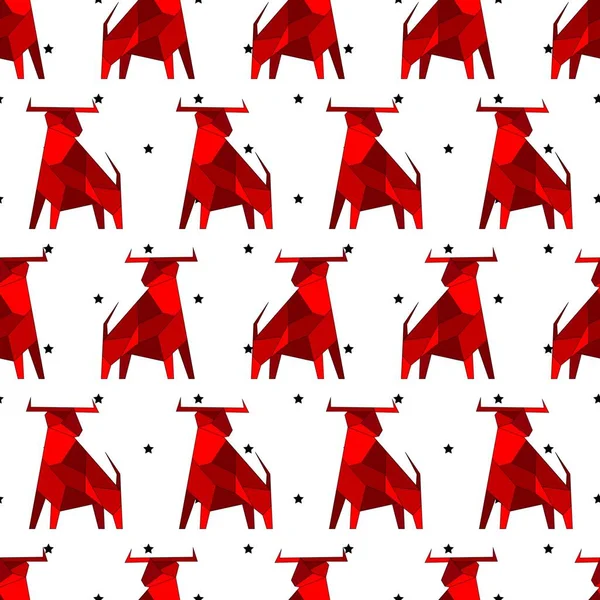 Patrón Sin Costura Con Símbolo Poligonal Toro Rojo 2021 — Archivo Imágenes Vectoriales