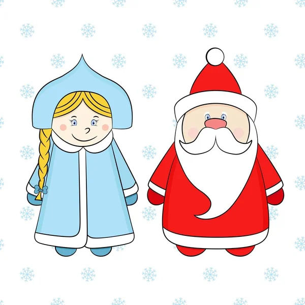 Russian Santa Claus Snow Maiden White Background Snowflakes Funny New — Stock Vector