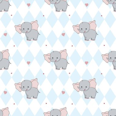 El çizimi tatlı fil desenli illüstrasyon vektörü. Çocuklar için Yazdır.