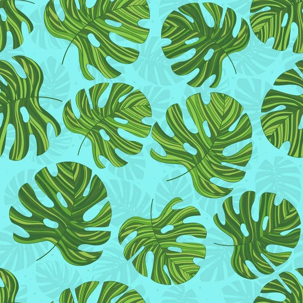 緑の輪郭のモンスターとシームレスなパターン 明るい背景 創造的な植物学的印刷 ファブリックデザイン テキスタイルプリント ラッピング カバー用に設計 — ストックベクタ
