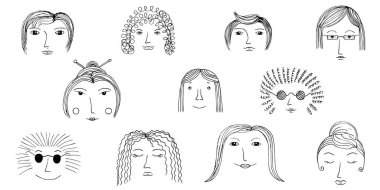 Doodle siyah çizgiye bakıyor. Siyah beyaz çizim. 