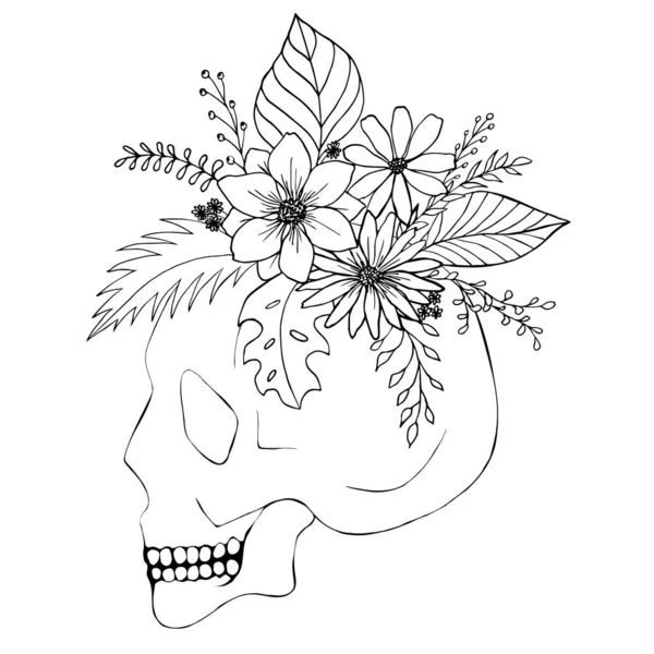 Skull Flowers Vector Illustration Isolated White Background — Stock Vector