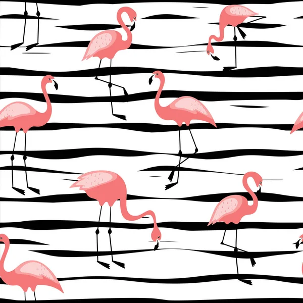 Фламинго Бесшовный Рисунок Фоне Полосы Векторный Дизайн Фона Ткани Декора — стоковый вектор