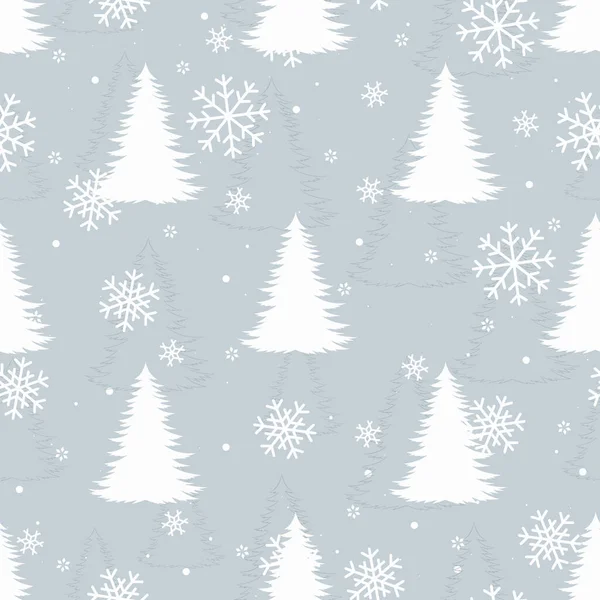 Bezproblémový Zimní Vzor Bílými Borovicemi Sněhem Vektorová Ilustrace Pro Potisk — Stockový vektor