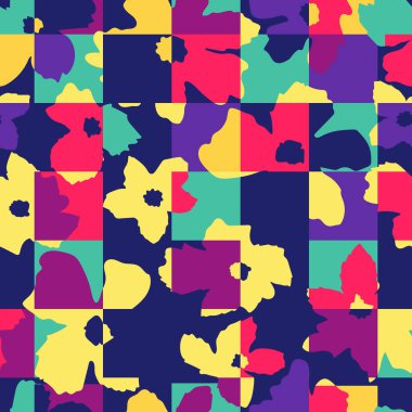 Parlak çiçekli vektör kusursuz desen. Soyut dikişsiz desen.