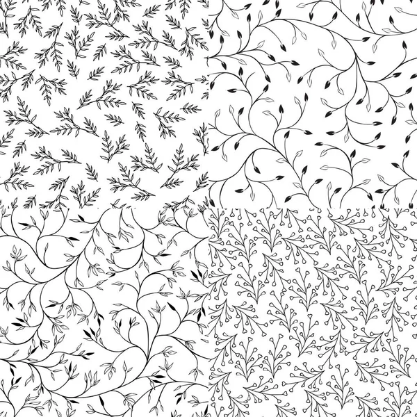 集合设置无缝图案与叶子草图 — 图库矢量图片