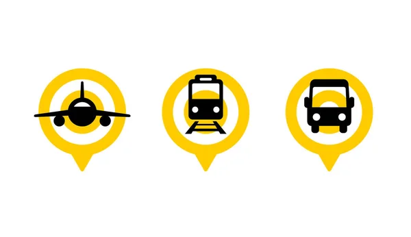 Conjunto de iconos de avión, tren y autobús — Vector de stock