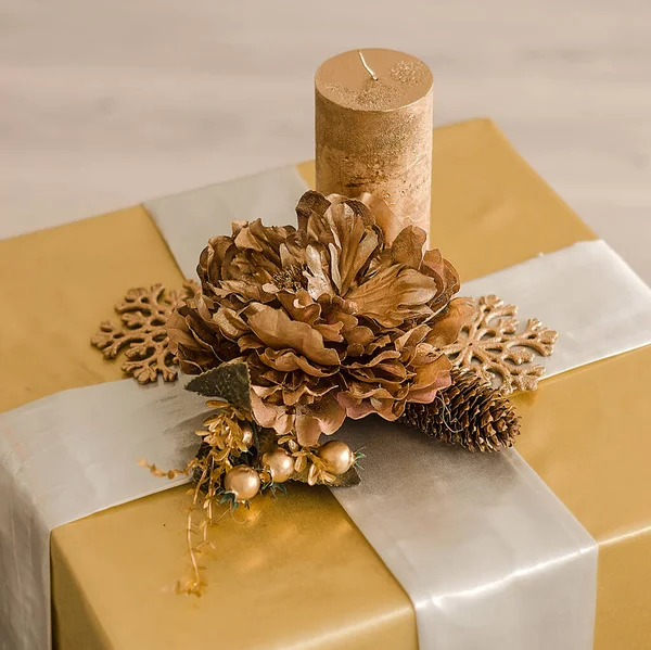 Christmas gift box - gilded candle, snowflakes