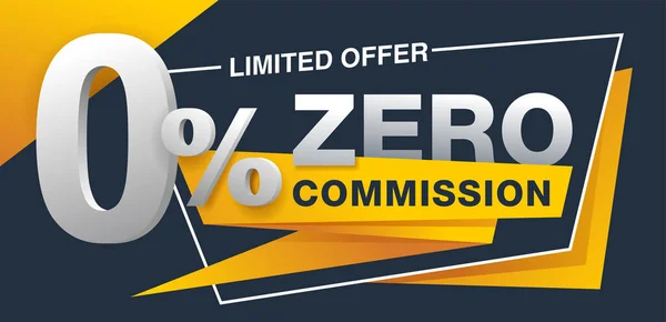 0 zero commission offer in yellow an dark gray — Stock Vector