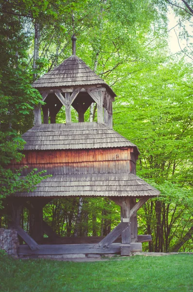 Ancient wooden chapel in forest