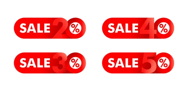 Vendita set di adesivi 20, 30, 40, 50 off badge rosso — Vettoriale Stock