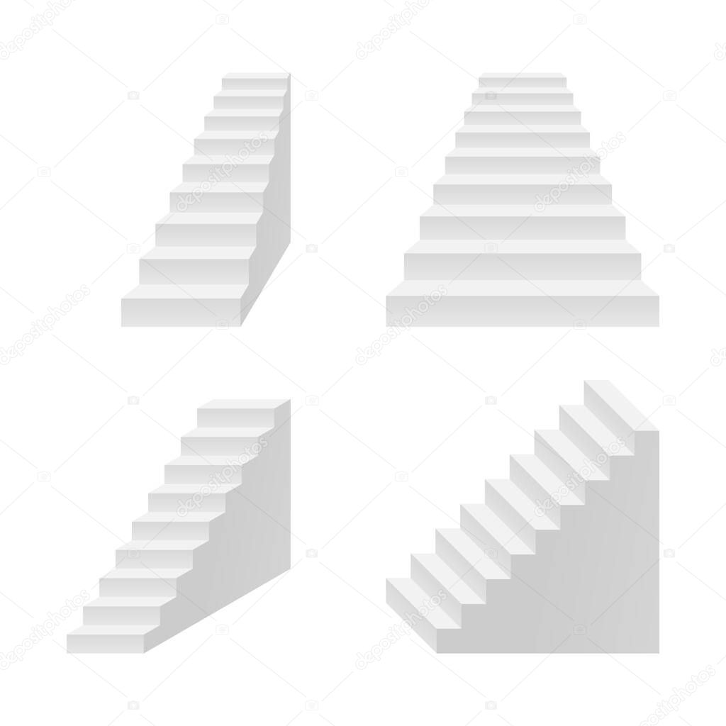 Vector stairs in perspective and isometric view 