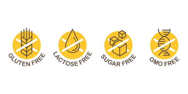 Lactose, Gluten, Sugar GMO free stamps set — Stock Vector