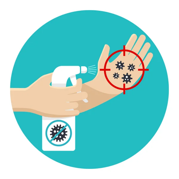 Adesivo higienizador de mão com mira e micróbios — Vetor de Stock