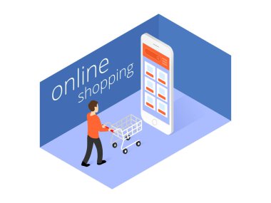 Erkekler, alışveriş arabaları ve büyük telefonlar.