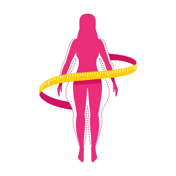 Logotipo de perda de peso - fêmea com fita métrica — Vetor de Stock