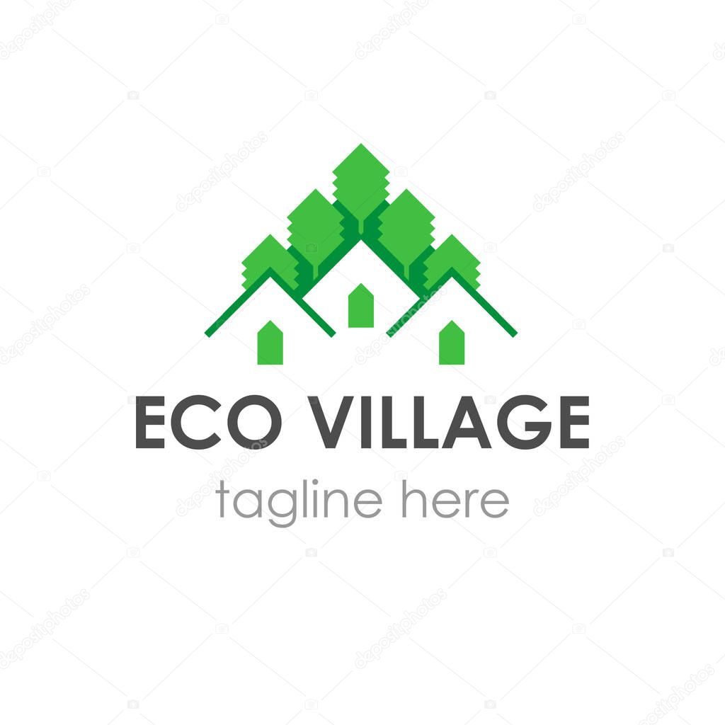 Eco village logo in polygonal ethnic style