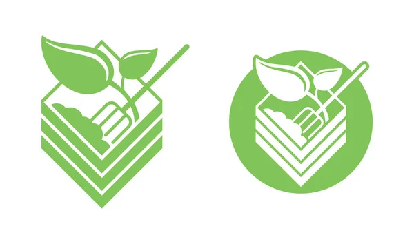 Organic fertilizer icon with compost bin — Stock Vector