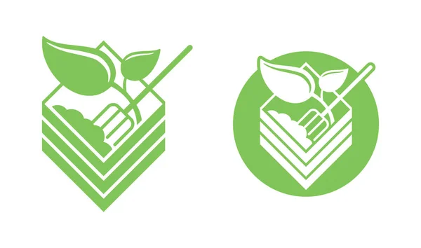 Icono de fertilizante orgánico con contenedor de compost — Archivo Imágenes Vectoriales