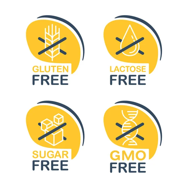 Lactose, Gluten, GMO, Sugar free pictograms — Διανυσματικό Αρχείο