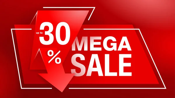 Mega prodej červený banner s 3D šipkou — Stockový vektor