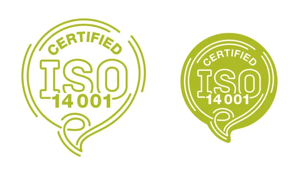 ISO 14001 certified icon in thin line, pin form — Stock Vector