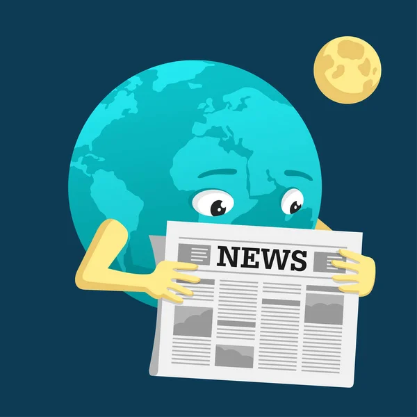 Παγκόσμια νέα - Η Γη διαβάζει μια εφημερίδα — Διανυσματικό Αρχείο