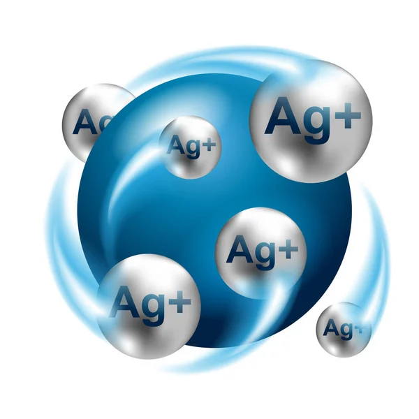 Íons de prata ação emblema 3D - antibacteriano —  Vetores de Stock