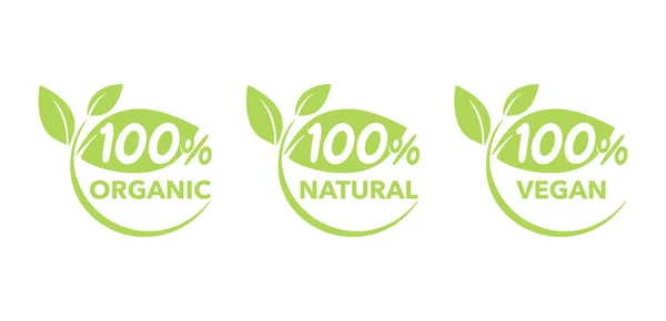 100 natural, vegan, organic icons set - badge — Stock Vector