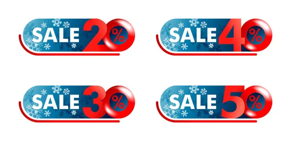 Зимовий розпродаж набір наклейок червоний знак, сніжинки — стоковий вектор